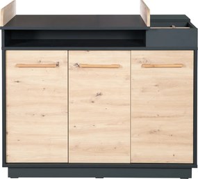 Comodă de copii gri antracit/în culoare naturală joasă cu aspect de lemn de stejar cu masă de schimbat 118x103 cm Lenn – Roba