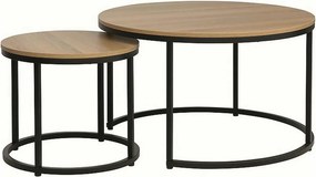 Set 2 masute cafea DION, stejar/negru, PAL laminat/metal