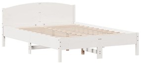 3216195 vidaXL Cadru de pat cu tăblie, alb, 160x200 cm, lemn masiv de pin