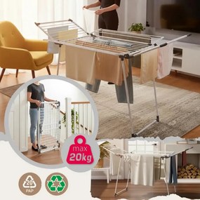Uscător de rufe pliabil Kinghoff KH 2041, 25 m, până la 20 kg, capete antiderapante, oțel, alb/gri