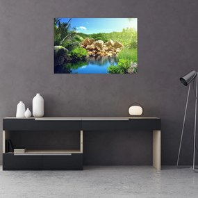 Tablou cu lac în jungla din Seychelles (90x60 cm)