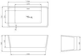 Set cada baie freestanding, dreptunghiulara, 170x75 cm, Cosmo si baterie cada neagra Ophelia Foglia