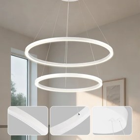 Brilagi - Lustră LED PORTOFINO, dimabilă, suspendată pe cablu, 98 W, 230 V, Ø 80 cm, albă + telecomandă