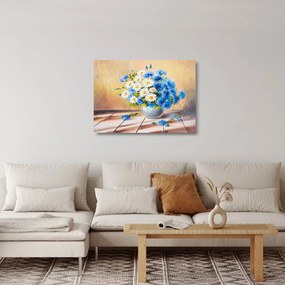 Tablou pe sticlă pictat cu vaza și flori (70x50 cm)