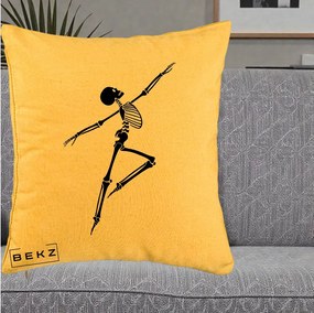 Perna Decorativa Schelet Dansator Silueta Neagra Halloween, 40x40 cm, Galben, Husa Detasabila, Perna Inclusa, BEKZ®