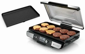 Grătar electric Ninja Sizzle Pro XL GX101EU, 1800W, 120°-260°C, 2 pliante ceramice, 10 burgeri, ProTemp IQ, Capac de schimb, Ceren/Inox