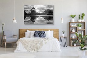 Tablou răsărit de soare frumos în Noua Zeelandă în design alb-negru