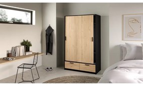 Șifonier negru/cu aspect de lemn de stejar cu ușă glisantă 121x200 cm Line – Tvilum