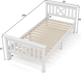 Pat Single cu design minimalist, fără Saltea, 90x200 cm, Alb