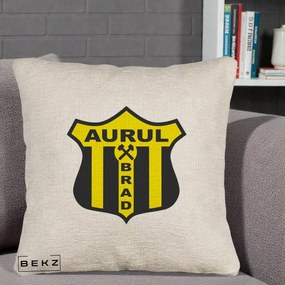 Perna Personalizata Aurul Brad Fotbal, 40x40 cm, Bej Canapea, Husa Detasabila, Perna Inclusa, BEKZ®