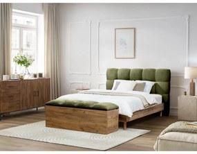 Pat matrimonial verde tapițat cu somieră 160x200 cm Kumo – Bobochic Paris