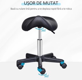 HOMCOM Scaun Rotativ cu Roți, Scaun pentru Coafor și Estetician cu Înălțime Ajustabilă, Tapițat cu Piele Ecologică, 35x38x43-55 cm, Negru