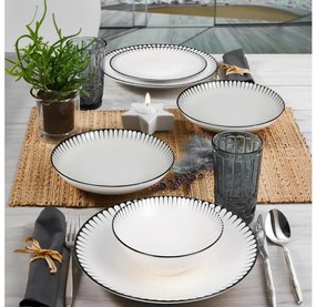 Set veselă 24 piese, porțelan, alb/negru