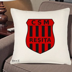 Perna Personalizata CSM Resita Fotbal, 40x40 cm, Crem Reliefat, Husa Detasabila, Perna Inclusa, BEKZ®