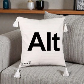 Perna Personalizata Tasta Alt Tipografie Bold, 40x40 cm, Bej cu Franjuri, Husa Detasabila, Perna Inclusa, BEKZ®