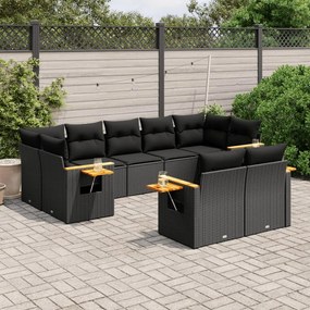 3227126 vidaXL Set mobilier de grădină cu perne, 9 piese, negru, poliratan