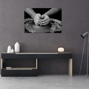 Tablou alb negru - producția de ceramică (90x60 cm)