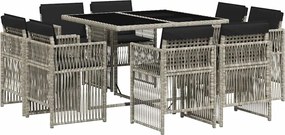 vidaXL Set mobilier grădină cu perne, 9 piese, gri deschis, poliratan