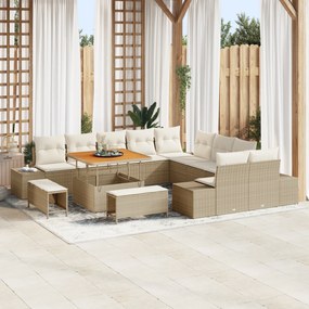 vidaXL Set de canapele pentru grădină cu pernă 13 pcs Bej Rattan poli