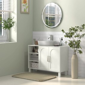 HOMCOM Dulap pentru Lavoar Baie cu 2 Uși, Rafturi Deschise, Rafturi Reglabile, pentru Lavoare fără Piedestal, 90x30x63 cm, Crem | Aosom Romania