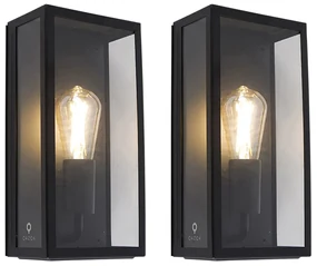 Set de 2 Aplice exterioare negre IP44 cu sticlă - Rotterdam
