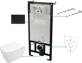 Set vas wc suspendat cu capac Deante Hiacynt New rimless, rezervor incastrat si clapeta actionare Slim negru