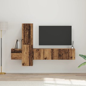 vidaXL Set comodă TV cu raft Pe perete 5 pcs Lemn vechi Mediu Lemn compozit