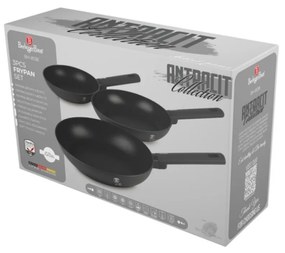 Set 3 tigai Anthracite Berlinger Haus BH 8138, antiaderente, curatare usoara, design elegant, compatibile inductie, fara PFOA