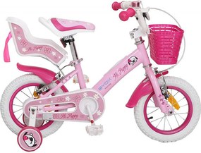 Bicicleta pentru copii NOVOKIDS Puppy, roti 12" inch, maxim 20 kg, cadru din otel, roti ajutatoare detasabile, ghidon reglabil pe inaltime, Roz