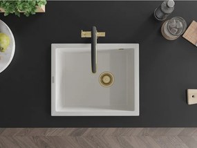 Mexen Pedro chiuvetă de granit cu 1 compartiment 560 x 460 mm, albă, sifon auriu - 6508561000-20-G
