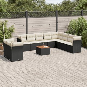 3256049 vidaXL Set canapele de grădină cu perne, 11 piese, negru, poliratan