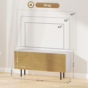 HOMCOM Mobila TV pentru de până la 65 de inch cu dulapuri cu ușă canelată și trecere cabluri pentru sufragerie, dormitor, efect lemn natural | Aosom Romania
