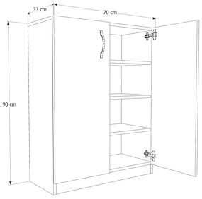 Pantofar Adore Double, 2 usi, 3 rafturi, capacitate 12-16 perechi, Alb, 70 x 90 x 33 cm
