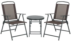 Outsunny Set de Bistro 3 Piese din Metal Rezistent la Intemperii Set Mobilier de Grădină cu masă pliabilă scaune de grădină Maro | Aosom Romania