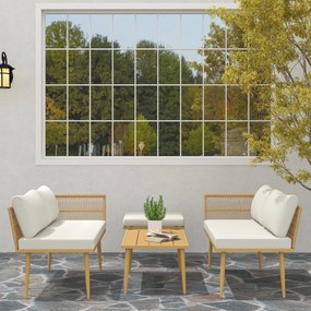 Outsunny Salon de grădină exterior din rășină impletită 5 locuri modular 2 canapele, pouf și masă de cafea, perne incluse, crem | Aosom Romania