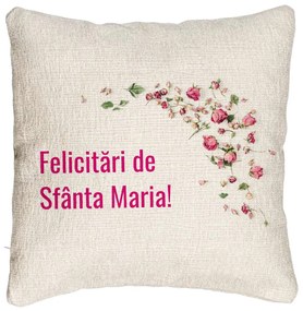 Perna Decorativa Canapea, Model Felicitari de Sfanta Maria, 40x40 cm, Cu fermoar