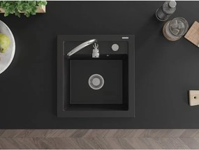 Mexen Vito chiuvetă din granit cu 1 compartiment 520 x 490 mm, negru, sifon cromat - 6503521000-77