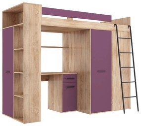 Pat etajat 90 cm Vivian (D)(cu somieră) (Stejar sonoma + Violet). 1048531