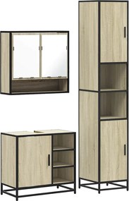 vidaXL Set mobilier de baie, 3 piese, stejar sonoma, lemn prelucrat