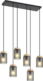 Moderne hanglamp zwart met hout en mat grijs glas 6-lichts - Umbra