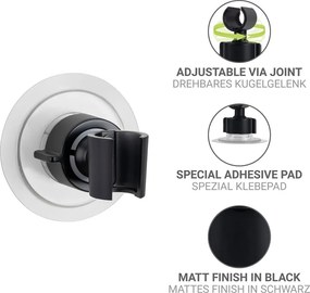 Suport pentru capul de duș negru autoadeziv din plastic Libertà – Wenko