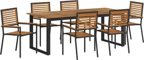 vidaXL Set de masă pentru grădină 7 pcs Negru Lemn Solid de Acacia