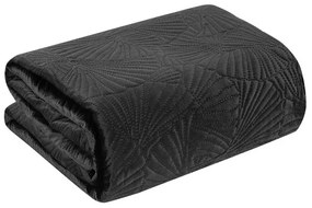Cuvertură de pat neagră din catifea fină cu imprimare de frunze de gingko Lățime: 280 cm | Lungime: 260 cm