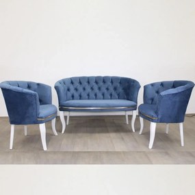 Fotoliu Milano, albastru, picioare albe, Homs