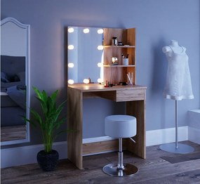 SEM217 - Set Masa toaleta 75 cm, cosmetica machiaj oglinda cu sau fara LED, masuta vanity Maro