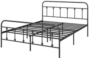 HOMCOM Cadru de pat 140 x 200 cm 2 persoane din oțel somieră cu lame cap de pat și picior de pat depozitare sub pat negru | Aosom Romania