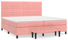 Pat box spring cu saltea, roz, 200x200 cm, catifea Roz, 200 x 200 cm, Benzi orizontale