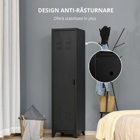 HOMCOM Dulapior Metalic Stil Industrial cu Ușă, Spațiu de Stocare pentru Hol/Dormitor, Negru | Aosom Romania