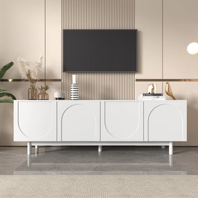 Comodă TV Elegant în Stil Luxos cu Uși Structurate și Rafturi Reglabile, 175x38x56 cm, Alb