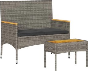 vidaXL Bancă de grădină cu 2 locuri/perne/masă, gri, poliratan